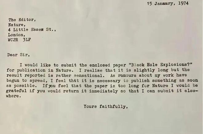 霍金投稿Nature的Coverletter好拽！(图1)