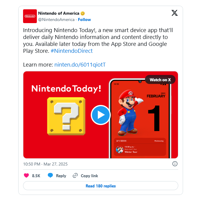 任天堂推出新应用“NintendoToday”可推送每日消息和内容(图1)