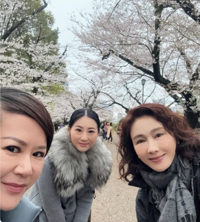 黎姿日本看樱花烫大妈头丝毫不显老54岁的脸光滑紧致无皱纹(图1)